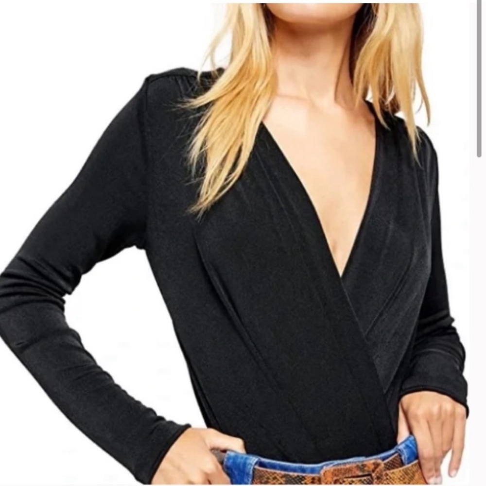 NWT free people low cut black body suit